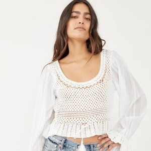 Free People White Crochet Peasant Blouse